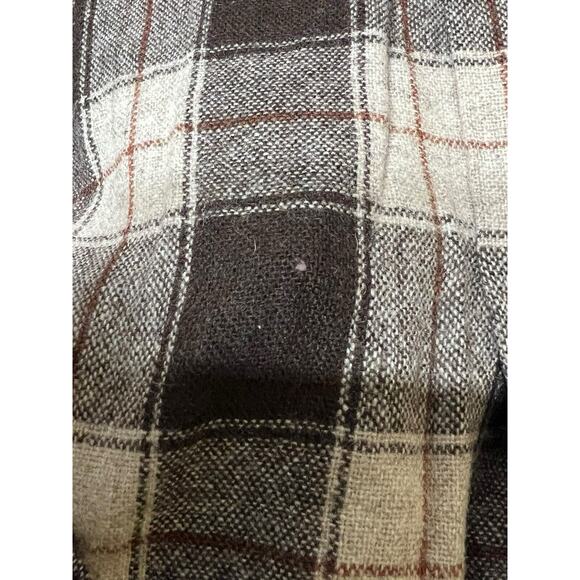 Vtg K-Mart 70s Sport Style Patch Shooting Flannel Shirt L Brown Plaid Wool Holes - Picture 6 of 11